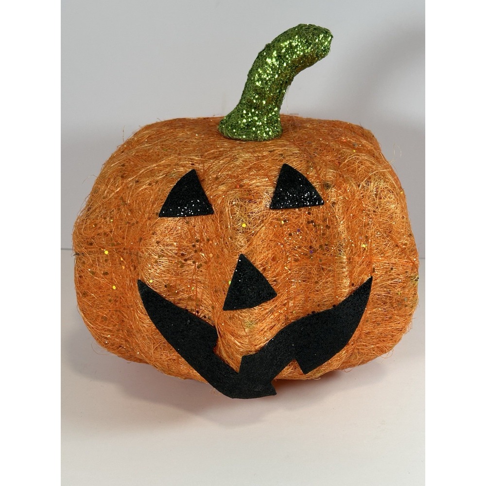 VTG 10" Very Fine‎ Spun Spaghetti Pumpkin Jack O Lantern Lights Up Works